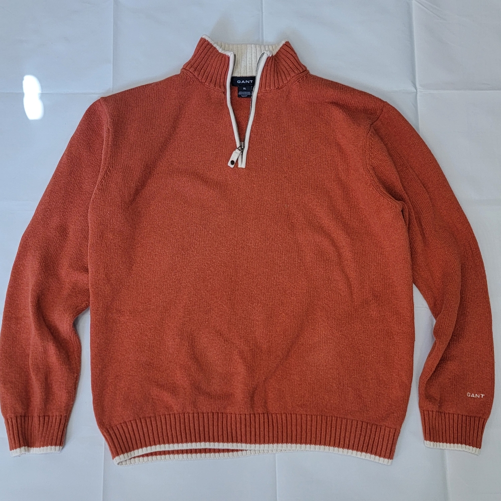 GANT Men's Sweater, Vintage, Rust Orange Quarter Zip  Size L
